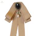 Ribbon Bow Tie Brooch Pre Tied Ties Bead Decorative Bowties Ribbon Brooches Neck Tie Bowknot Brooch Pin for Lady Daily Use Graduation Blouse. 
