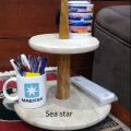 Home decor Tray for vanity bedroom, dining table, door entrance for your valuable items, & gift for marriage.  Stylish Modern 2-Floor Tray, Natural Wood and Marble, Decorative Serving Tray for Display.. 