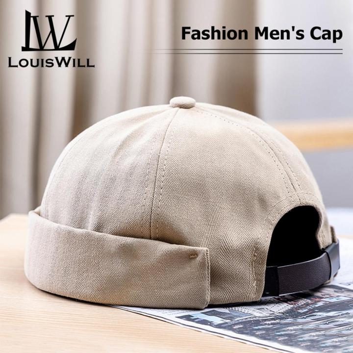 LouisWill Cap For Men Dome Melon Beanie Hats Adjustable Docker Cap Fashion Men's Landlord Hat Hip Hop Brimless Hat Spring And Summer Street Trend Melon Hat Embroidery Retro Cap