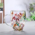 Double Wall Glass Drink Mug with Handle, Heat Resistant Tea Cups, Coffee Mugs for Coffee Cappuccinos Beverage Latte Milk, Style A. 