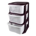 3 Portion Vegetable Rack - 3 Layer Fruit Cabinet For Kitchen - Grey And Beige Colors - Premier Plastic Multipurpose Kitchen Rack. 