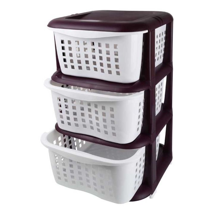 3 Portion Vegetable Rack - 3 Layer Fruit Cabinet For Kitchen - Grey And Beige Colors - Premier Plastic Multipurpose Kitchen Rack