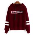 Black pink pullover fleece hoodie for women. 