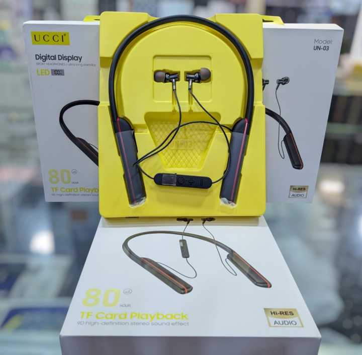UCCI UN-03 Sports Neckband Wireless Bluetooth Earphones | Digital Display | 80 Hours Battery | Dual Mode | Game Mode | TF Card Support | Bluetooth 5.0