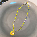 [ New ] Yellow Series Series Beaded Bead Necklace Cute Girly Style SpongeBob Smiley Face Clavicle Chain Necklace. 