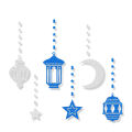 6pcs/set Eid Mubarak Decoration Star Moon Paper String Garland Hanging Banner Ramadan Muslim Party Backdrop Supplies. 