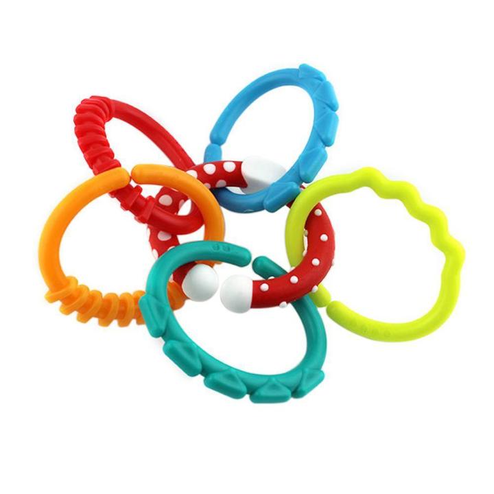 Baby Toys Rainbow Circle Chain Ring Teether Teething Toys Kids Bed Hanging Accessories Gift,6 pcs