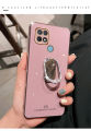 For Realme C21Y Back Cover + Rhinestone Ring Holder Stand Shiny Plating Square Bumper Girls Phone Case Soft TPU Silicone Shockproof Protective Cover. 