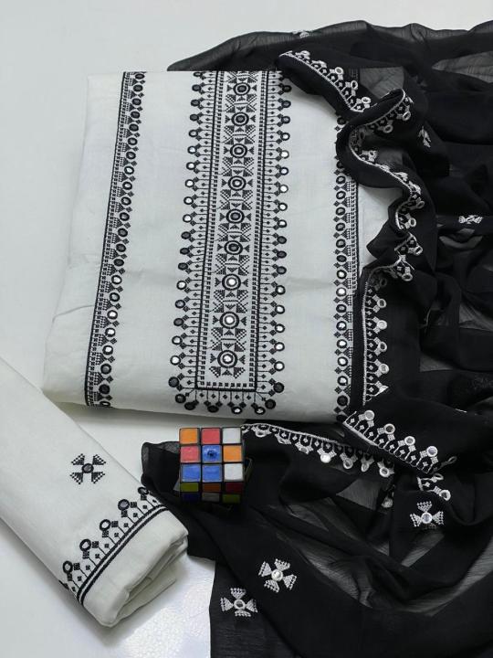 3pc Suit Cross Stitch work on Shirt Embraided trouser, Matha Patti