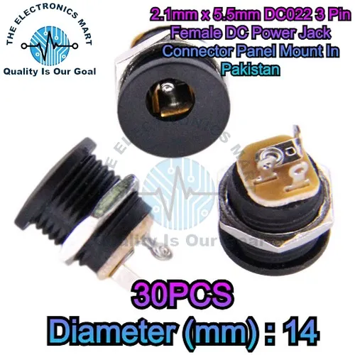 5,10,15,20,25,30%20PCS%20Dc-022%20Dc%20Power%20Jack%20Pcb%20Mount%20Female%20Connector%203%20Pin%20With%20Nut%205.5mm%20x%202.1mm%20-%20Image%206