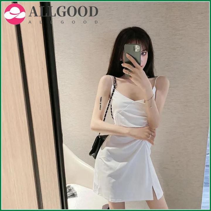 【ALLGOOD】Amoi white super fairy suspender dress women's inner and outer wear temperament, waist and crotch cover short skirt trendy