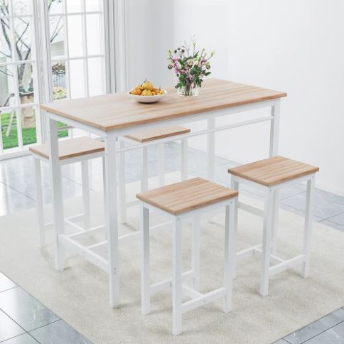 4 Person Dining Table Set, Kitchen Table and Chairs for 4, Bar Table with Stools, Bar Height Table
