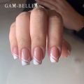 GAM-BELLE Natural Nude White Glitter French False Nails Square Shape UV Gel Artificial Nail Tips Full Cover Manicure Beauty Tool. 