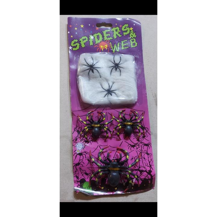 SPIDER WEB WITH SPIDERS BEST DECORATION FOR HALLOWEEN PARTIES.