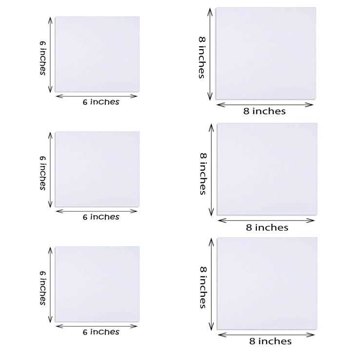 6 Pcs- Value Pack - 2 Size Mini Canvas Boards (3 pcs 6x6 Inches + 3 Pcs 8x8 Inches)