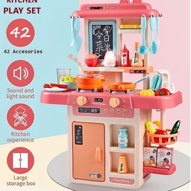 Kitchen Set for Kids  42-Pcs / 36-Pcs, / 53-Pcs Realistic Lights, Sounds, Running Water Sink, and Durable Plastic Accessories,Portable kitchen set for girls and cooking kitchen play set for kids