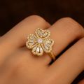 Stunning Clover Spinning Ring with Diamond Accents, Adjustable Size, Women's Fashion Jewelry. 