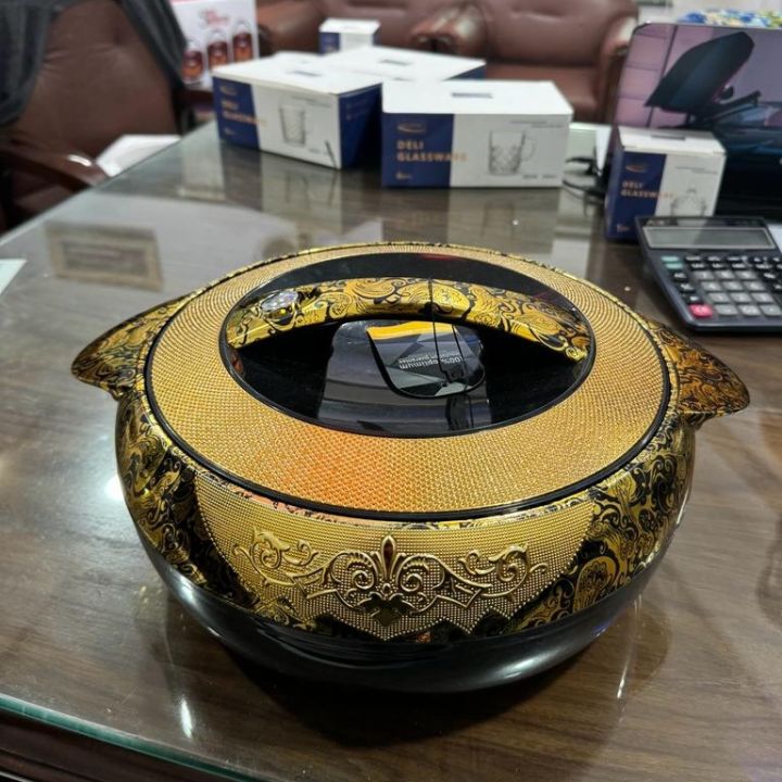 Premium Quality Elegant Design Black Gold Food Warmer Hot Pot, High Quality Insulated Material Keeps Food Fresh and warm upto 6 Hours, Available in 3 Different Sizes - Black Gold