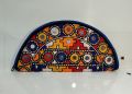 Traditional Half Moon Shaped Clutch Purse Size 9x5 Inches Hand Made Embroided Mirror Work Pakistani Sindhi Handicraft for Females. 