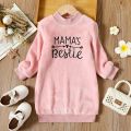 PatPat Toddler Girl Letter Embroidered Fleece Mock Neck Long-sleeve Pink Sweatshirt Dress. 