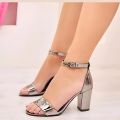 Women Fashion 3 Inches Block Heels Sandals Luxurious Fairy Style Glamour  Embellished Chunky Faux Suede Comfortable and Stylish for Any Occasion for Summer Black, White, Beige, Silver, Golden. 