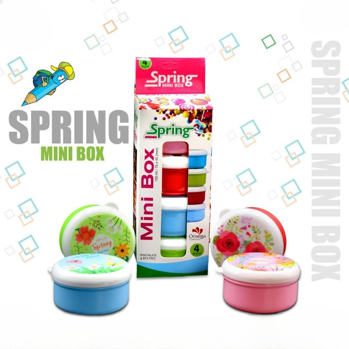 Spring Mini Box (Pack of 4) Mini Airtight Boxes for Lunch | Small Storage Boxes for Food | Storage Box Organizer for Kitchen | Mini Travel Box Case | Mini Fridge-Cutlery organizer Boxes | Mini Tin Boxes multiple Drum like designs, Colorful tin organizer
