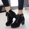 Autumn Winter Women Lady PU Leather High Heel Martin Ankle Zipper Boots Shoes Black. 
