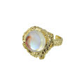 Tin foil texture moonstone fashion cold wind niche design ins high-end light luxury does not fade open ring women. 