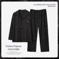 Cotton spring autumn middle-aged and young men's sleepwear, long sleeved outerwear, plus size loose home suit set, fashionable. 