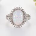 Large Fire Opal Stone Silver Color Ring Crystal Rings Bague Women Men Anniversary Wedding Ring Gifts Jewelry Anel Z4J729. 