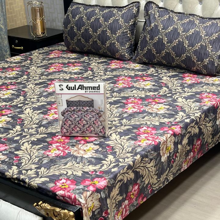 Gift Pack Bedsheet/ Gul Ahmad / Most Demanding Collection Cotton Mix Bedsheets Full Printed 3pc 1 Sheet 2 Pillow Covers Fabric = Cotton Mix Size = King Size