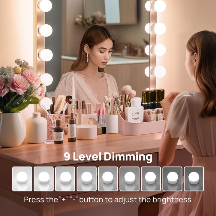 10 Bulbs Vanity Mirror Light Kit | Dimmable LED Makeup Lighting with Adjustable Brightness | Easy Stick-On Hollywood Style Lights for Dressing Table & Bathroom | Energy Saving, Long-Lasting & Perfect for Professional Makeup