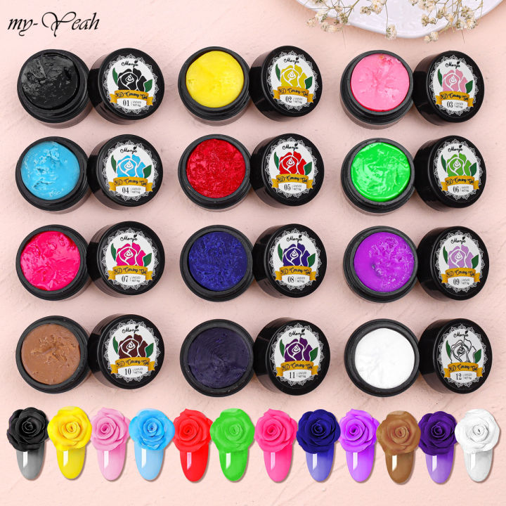 Myyeah 12 Colors Sculpture Nail Art Painting Gel Flower Bowknot DIY Design 3D Embossment Drawing Plasticine UV Gel Manicure Tool