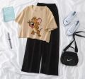 Printed Crop Top T-shirt and Plazo Night Suit Set for Women and Girls. 