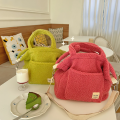 Casual Lamb wool shoulder bag Faux  Solid color Autumn Large capacity shopping bag Portable  Warm Soft fluffy faux  tote bag for Ins fashion Winter fashion Shopping Travel Daily use. 