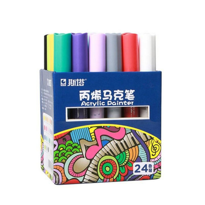 STA Permanent Acrylic Paint Markers Set 24 Colors Permanent Art