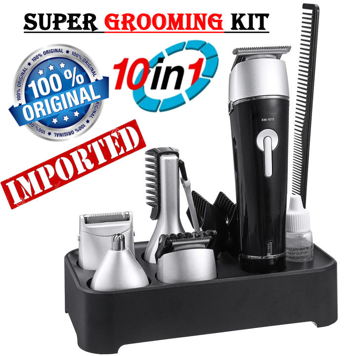 Professional 10 in 1 Electric Hair Clipper Nose Ear Body Trimmer Shaver - ( Model 1015 ) Rechargeable Trimming Cutting Machine Beard Styling - Imported Waterproof Grooming Kit 1015 Trimmers Shavers