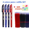 Erasable ballpen Gel pen set 0.5mm ball tip Black,Light Blue,Red,Dark Blue ink Refills friction pen with eraser School & office writing supplies Stationery. 