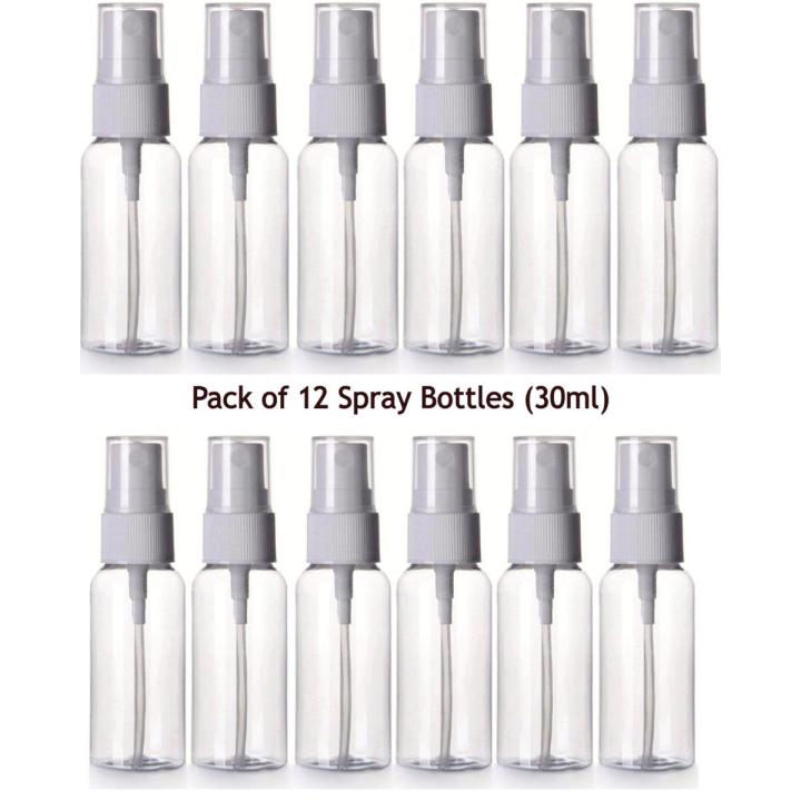 Refillable Fine Mist Spray Bottle 30ml (Pack of 12) Mini Empty Plastic Spray Bottles Travel Portable, Makeup Bottle, Refillable Perfume Bottles Makeup Container