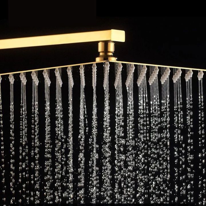 Rain shower Head  12 Inches Square Rain Shower Head Large Golden Stainless Steel High Pressure Shower Head Ultra Thin Rainfall Bath Shower with Silicone Nozzle Easy to Clean and Install Chrome Shower Head
