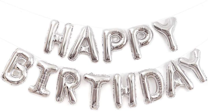 13pcs 16 Inch Long Silver Happy Birthday Foil Letters For Women and Men Adults Kids Foil Balloons Set for Party Decoration