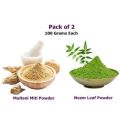 Pack of 2 - Organic Multani Mitti Powder + Neem Leaves Fine Powder | Neem Leaf Powder - 100 Grams Each. 