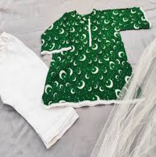 " Independence Day Cotton Kurta Pajama for girls & boys and |14th August Special Green & White Outfits | Celebrate Pakistan's Azadi with Stylish Shalwar Kameez for Newborn to 10 Years | Customizable Patriotic Fashion for Boys and girls| Jashn-e-Azadi Wear