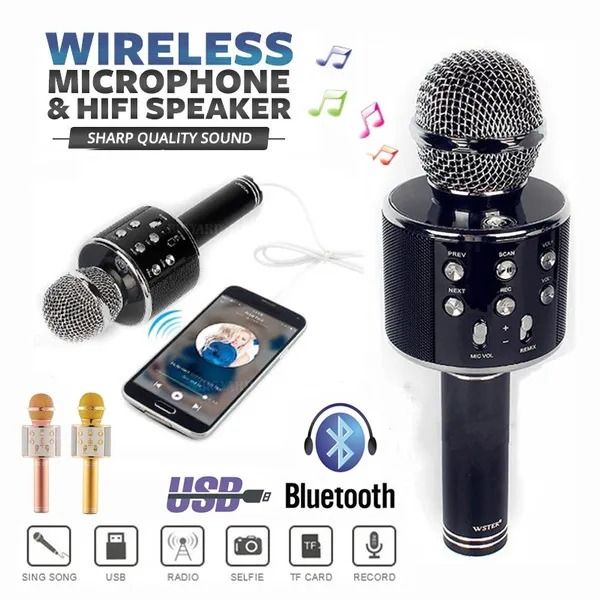 4 in 1 Karaoke Microphone Bluetooth Wireless Microphone Portable Karaoke Player with Speaker for Android/iOS, PC and Smartphone