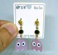 Korean Style Jewellery Acrylic Purple Pacman Character with Zircon Drop Earrings for Girls Women - AA-ER29. 