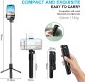 Original R1s Bluetooth Selfie Sticks Tripod with Remote and Selfie Light, 4-in-1 Multifunctional Selfie Stick Tripod Stand Compatible with iPhone/OnePlus/Samsung/Realme & All Smartphones (Black). 