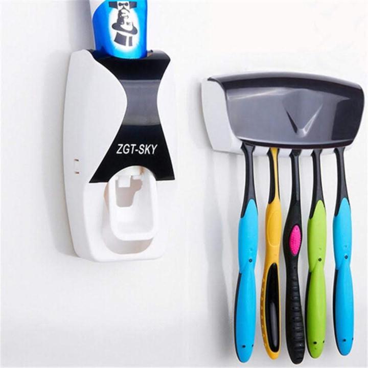 Automatic Toothpaste Dispenser And Tooth Brush Holder Set - Wall mounted