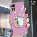 For Xiaomi Redmi Note 11 Pro Back Cover Bowknot Makeup Mirror Luxury 6D Plating Frame Shiny Cases Soft Silicone Square Protective Mobile Phone Case for Girls. 
