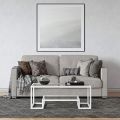 Geometric-Inspired Glass Coffee Table - Wide Rectangular Double Rec Center Table in White - Elegant Wooden Cocktail Table for Your Living Room. 
