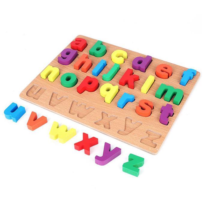 ABC SMALL ALPHABET Puzzle Toys,Finishes Child-safe Materials Lower Case Alphabet Wooden Chunky Raised Fancy Intelligence Educational Toy Learn colors Jigsaw for Children Kids